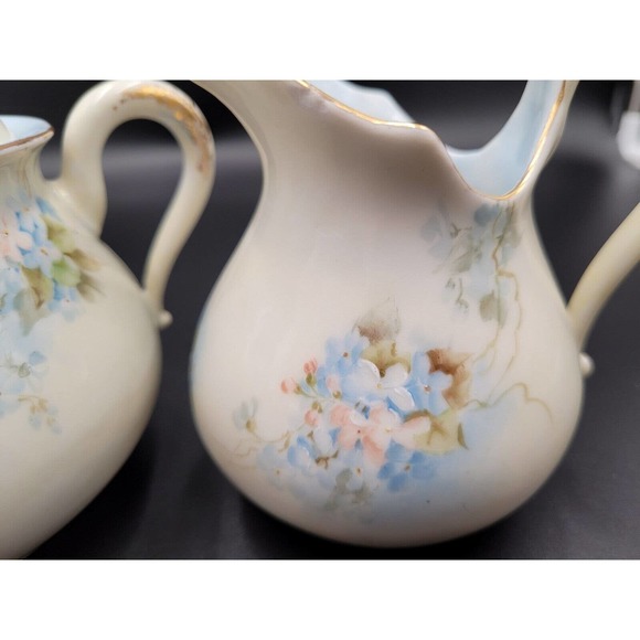 VTG Cream Sugar Set Hand painted Forget Me Nots Floral Porcelain Ceramic Blue - Picture 3 of 7